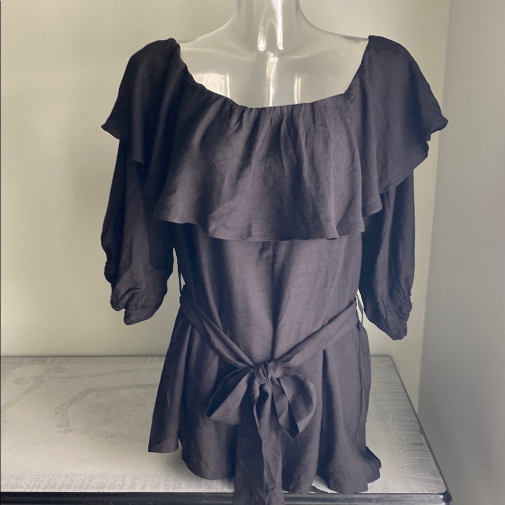 NWT City Chic Black Ruffled Tie Front Tunic